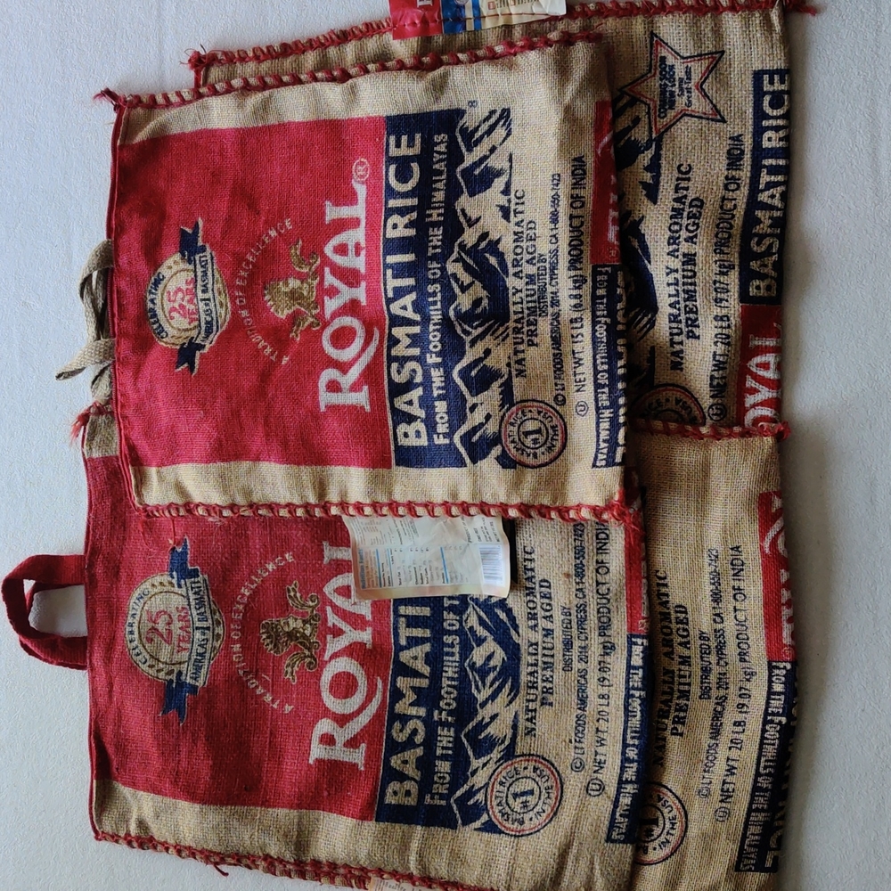 Upcycled Royal Basmati Rice Burlap bags for crafts